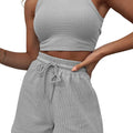 Hot Sells Women's Shorts 2-piece Set Waffle Short Vest Sports Running Elastic Waist Drawstring Summer Fashion Set for Female