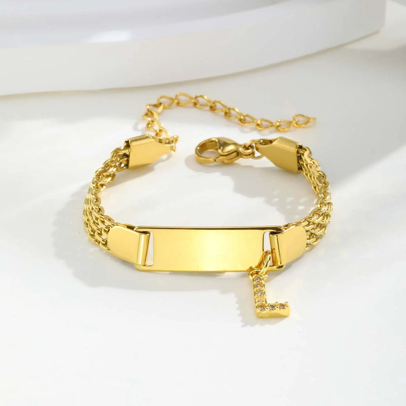 Vnox A-Z letters Baby Bracelets, Stainless Steel Strap Chain for Kids With Cute Letter Blank Bar, Children Jewelry Gift