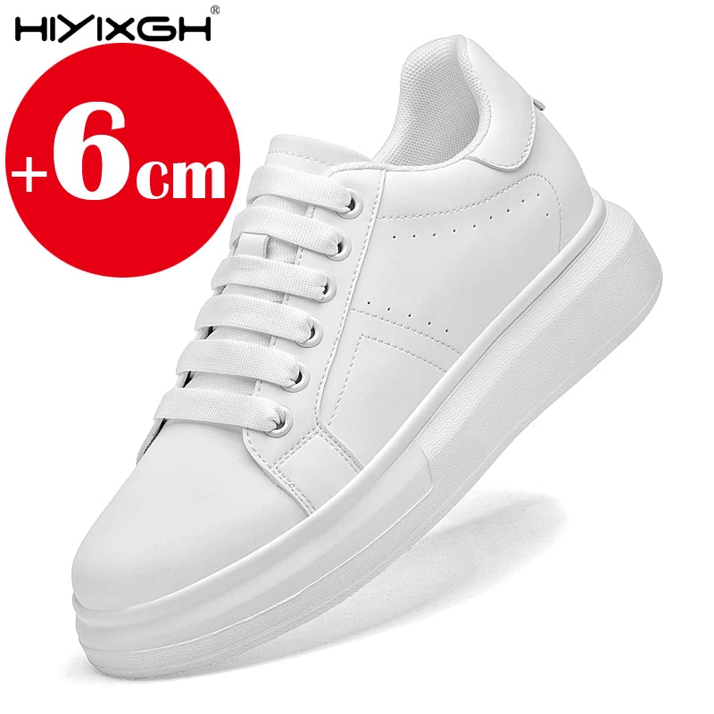 New men's leather elevator shoes 6 cm 8 cm invisible height increase white black sneakers leather height increase casual shoes