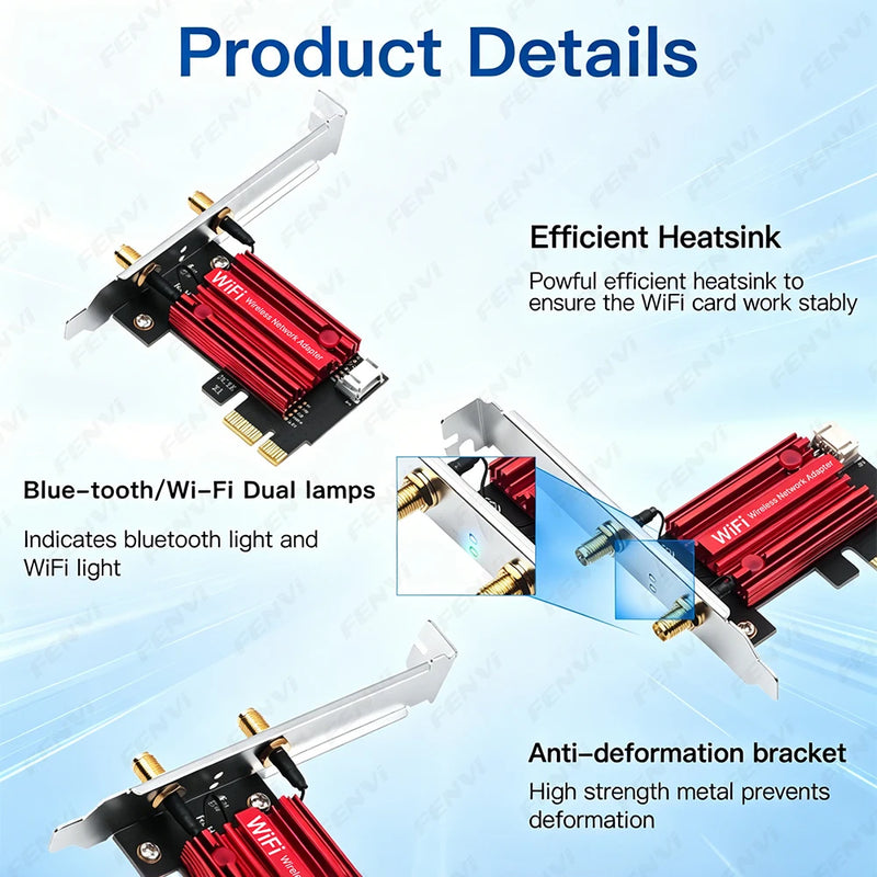 FENVI AC1200M WiFi 5 PCIE Adapter BT4.0 Wireless Network Card Dual Band 2.4G/5GHz 802.11AC For Desktop - Visuel 6 | SAMAG