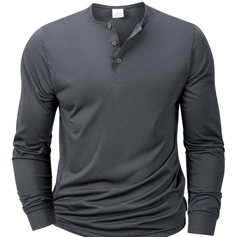 New Men's Henley T-shirts Long Sleeve Basic Casual Band | SAMAG
