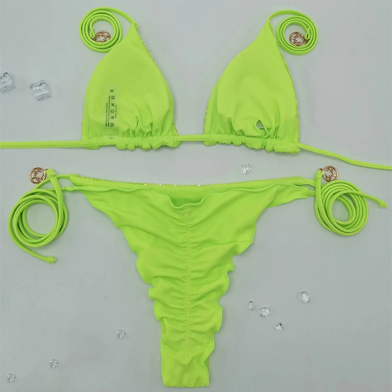 Sexy glitter sequine plain bikinis sets two pieces thong | SAMAG