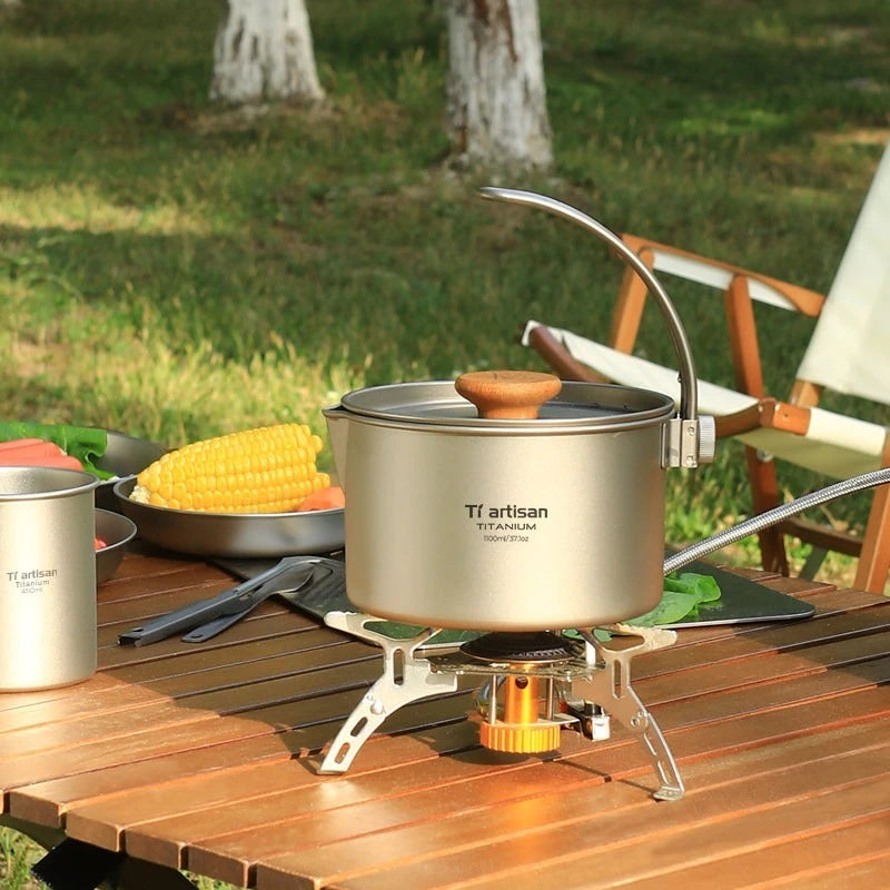 Outdoor titanium single pot portable cookware camping cookware picnic equipment supplies picnic hanging pot