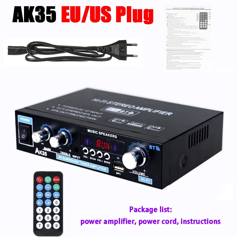 AK35/AV-660BT Audio Power Amplifiers 2 Channel Bluetooth-Compatible HIFI Sound Amplificador 110/220V Home Theater Sound System