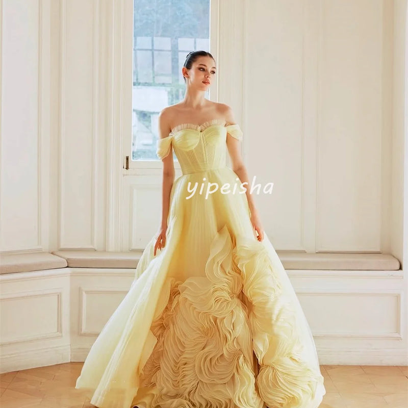 Customized Classic Organza Ruched A-line Off-the-shoulder | SAMAG