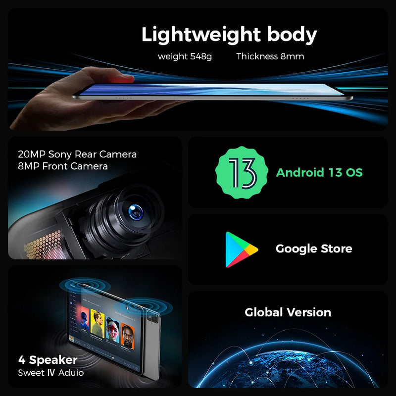 Teclast T50 Tablet 11'' 2K Screen 8GB RAM 256GB ROM Unisoc T616 Octa Core Android13 Widevine L1 20MP Camera 4G LTE Call Tablets