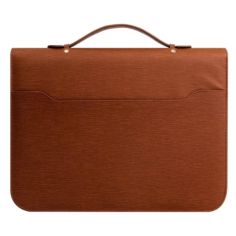 New A4 Portfolio 4 Ring Binder with Zipper, PU Leather Padfolio Document Organizer with Storage, Professional Business Briefcase