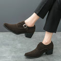 Man Height Increasing Pointed Toe Business Dress High Heel Shoes Buckle Decorated Men Casual Shoes