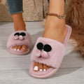 Fashion Trend Cherry Rhinestone Decor Casual Cotton Slippers for Women 2026 Winter New Round Toe Casual Plush Warm Women's Shoes