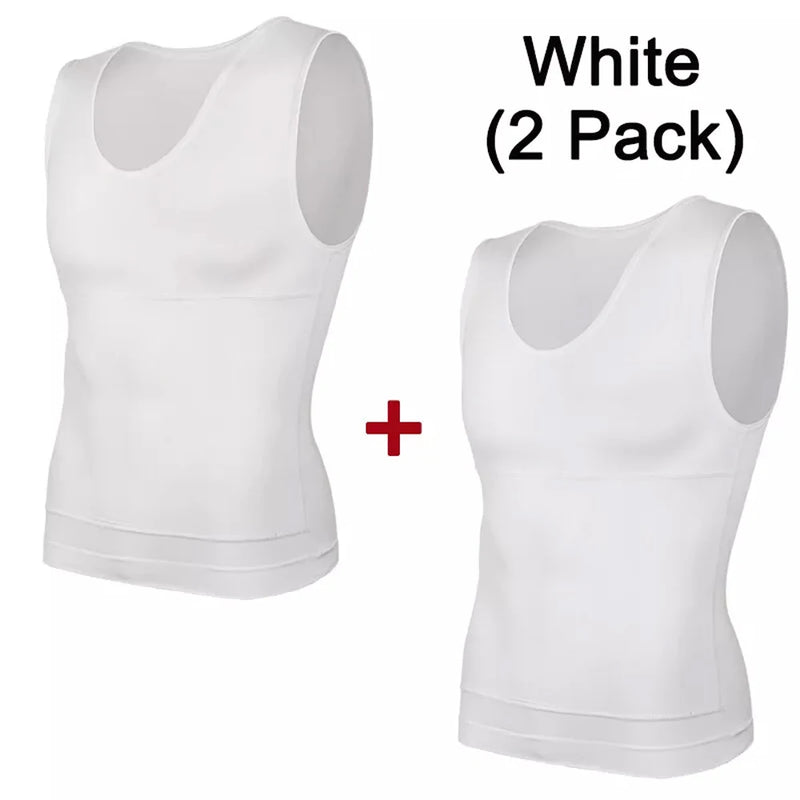 2PCS Men's Slimming Shirts High Compression Tummy Control Round Neck Body Shaper Top