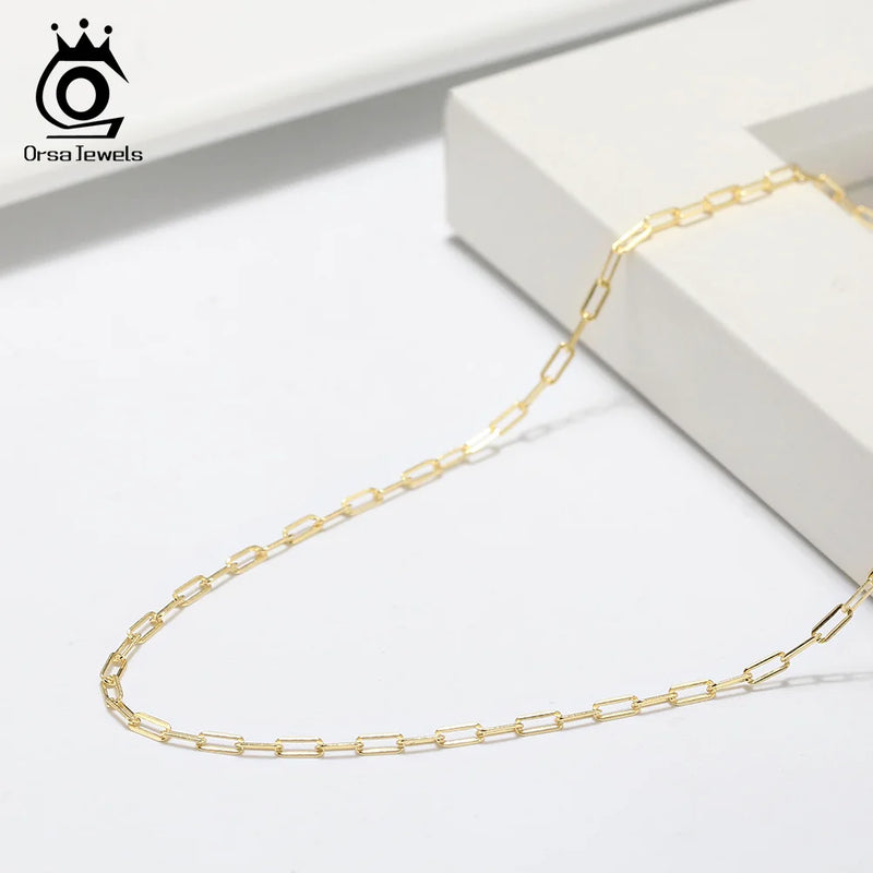 ORSA JEWELS 14K Gold 925 Sterling Silver 1.8mm Paperclip Neck Chain Fashion Link Chain Necklaces for Women Dainty Jewelry SC39