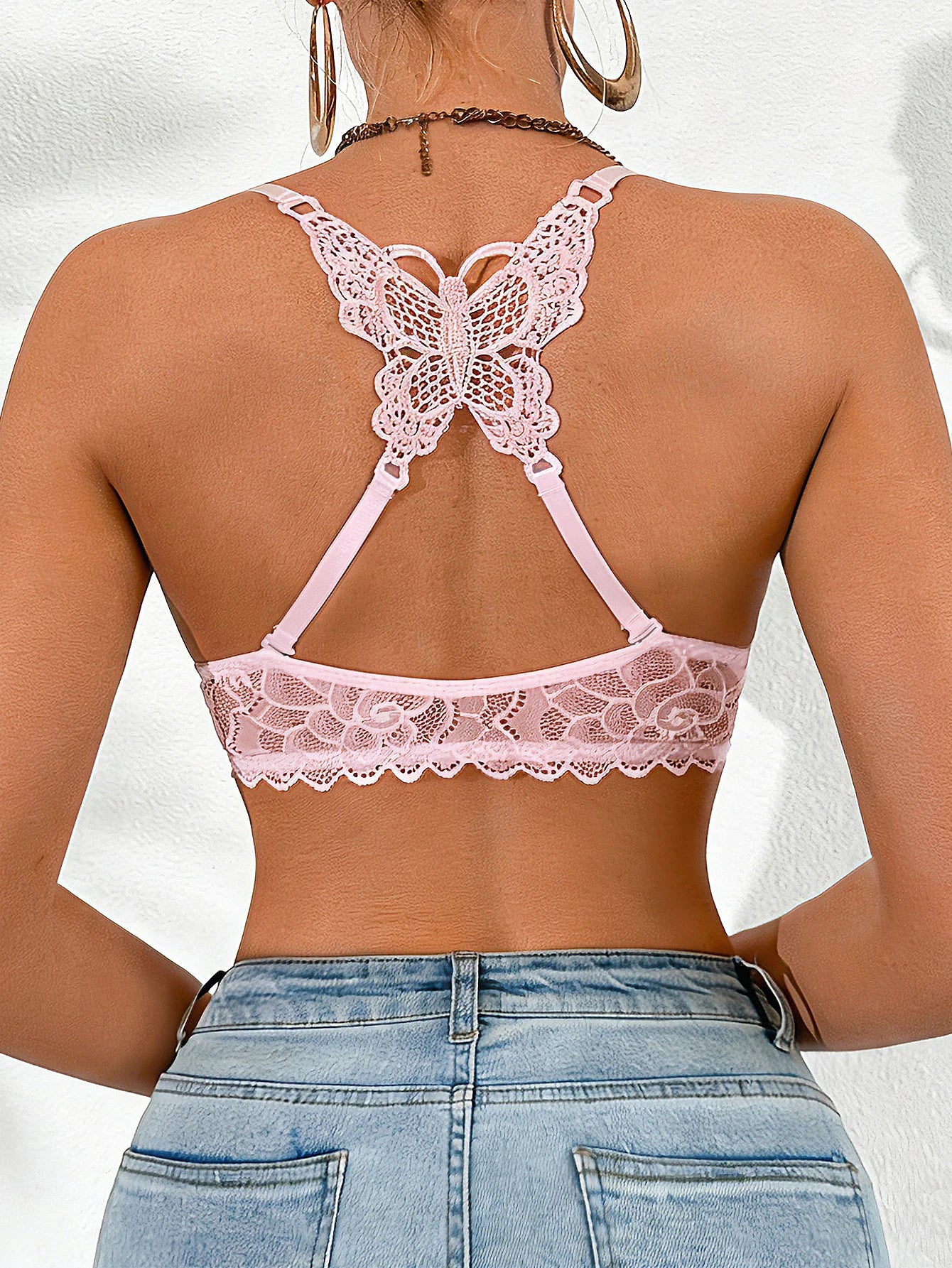 Women Lace Beauty Back Bra Front Closure Push Up Brassiere Breathable Mesh Back Wing Underwear Top