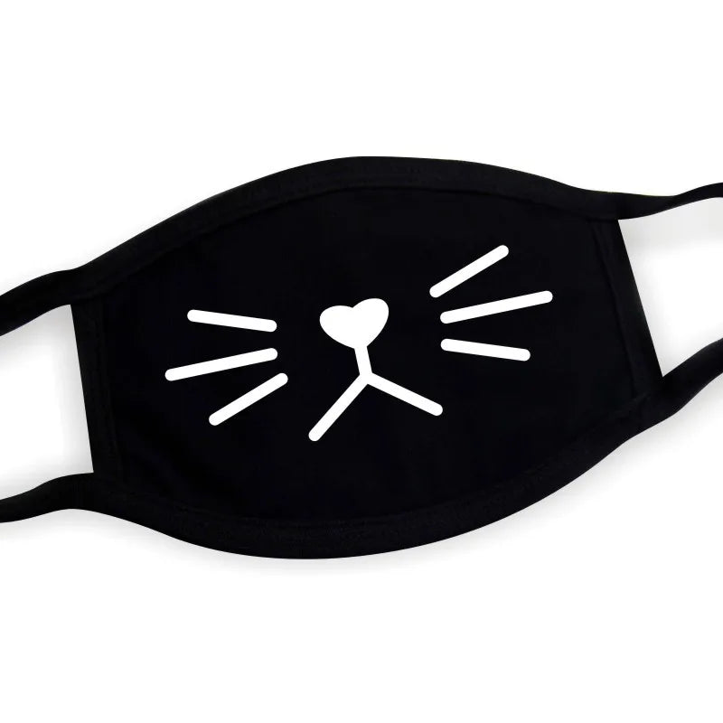 Black Cotton Mask Unisex Winter Warm Thickening Half Face Mouth Mask Cotton Cartoon Pattern Anti-Dust Anti-Respirator Mask