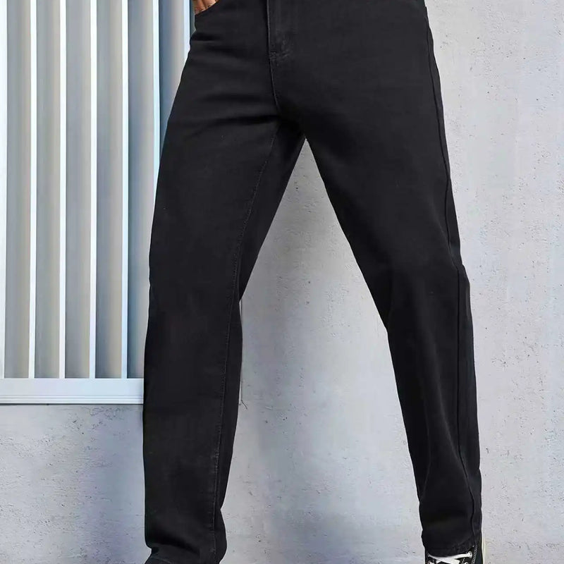 Men's Casual Solid Black Regular fit Jeans | SAMAG