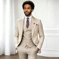 Beige Business Suits For Men Tuxedos Gold Buttons Groom Groomsman Prom Wedding Party Formal 3 Pieces Sets Jacket Vest | SAMAG