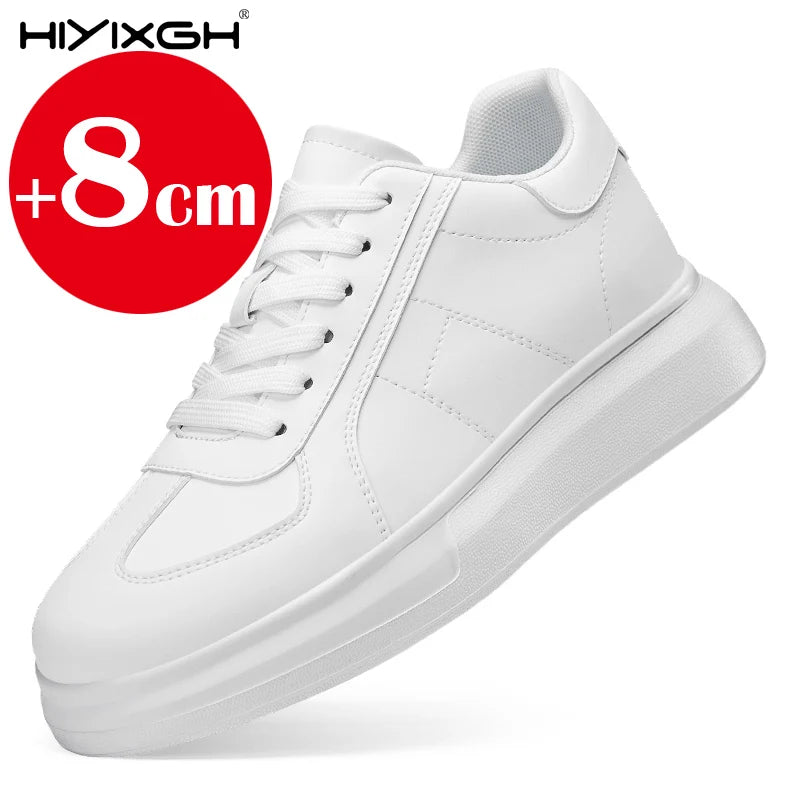 New men's leather elevator shoes 6 cm 8 cm invisible height increase white black sneakers leather height increase casual shoes