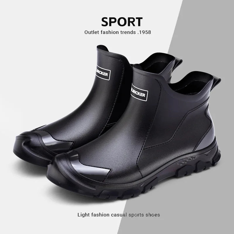 Men's Short Rain Boots Urban Water Boots Non-slip Wear-resistant Wading Boots Men's Trendy Lightweight Waterproof Rubber Shoes