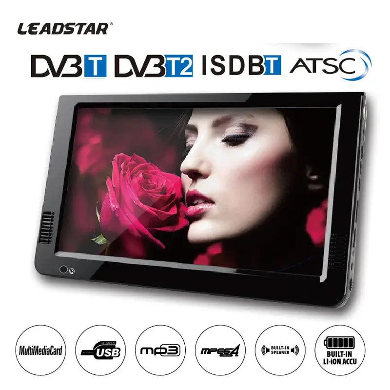 10 Inch Portable Digital TV DVB-T2 ATSC ISDB-T Rechargeable LED Television for Car Camping Outdoor Travel Support HDMI AV USB