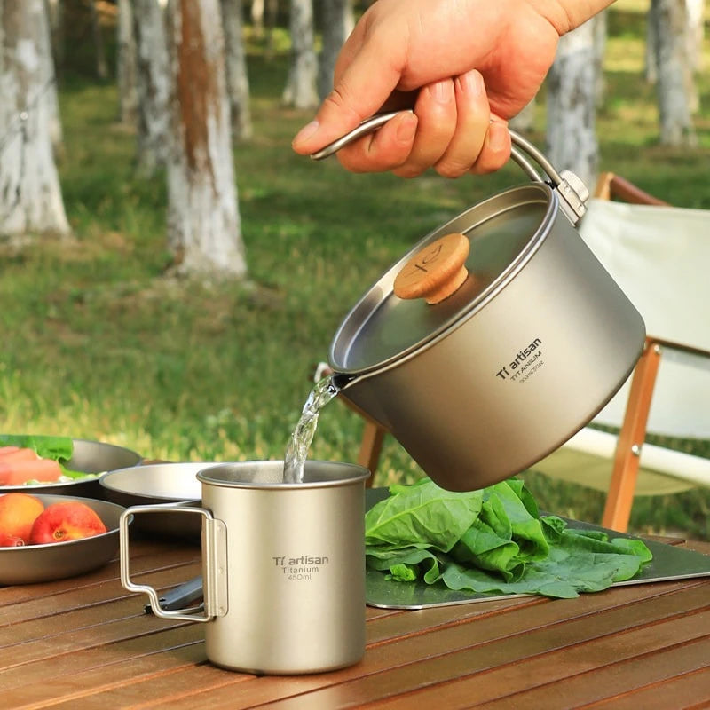 Outdoor titanium single pot portable cookware camping cookware picnic equipment supplies picnic hanging pot