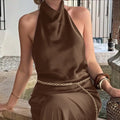 Ladies Simple Fashion Drape Neck Hanging Neck Vest - Elegant Minimalist Design for Women