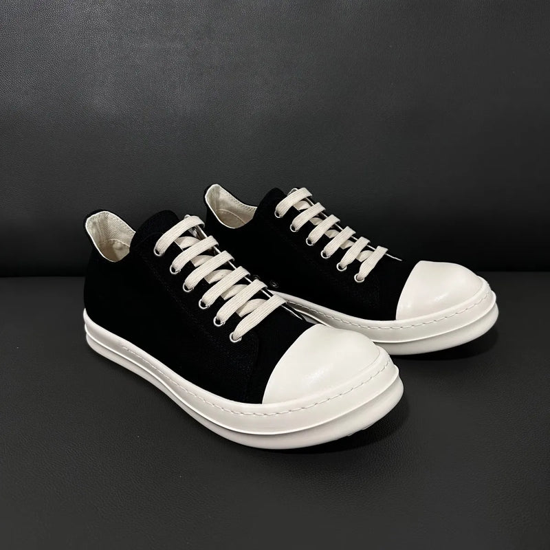 Classic Men's And Women's Low Top Casual Sneakers White Beige Canvas Thick Sole Lace-Up Luxury Flat Shoe