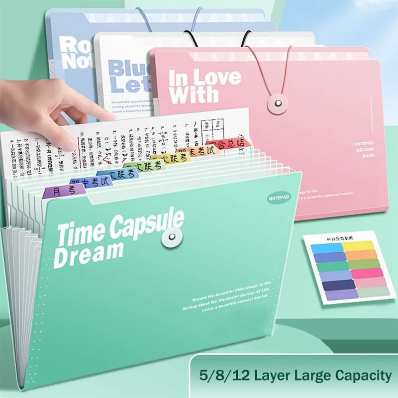 A4 5/8/12 Pockets File Folder Test Paper Storage Folder Portable Waterproof File Organizer Large Capacity Classified Portfolio