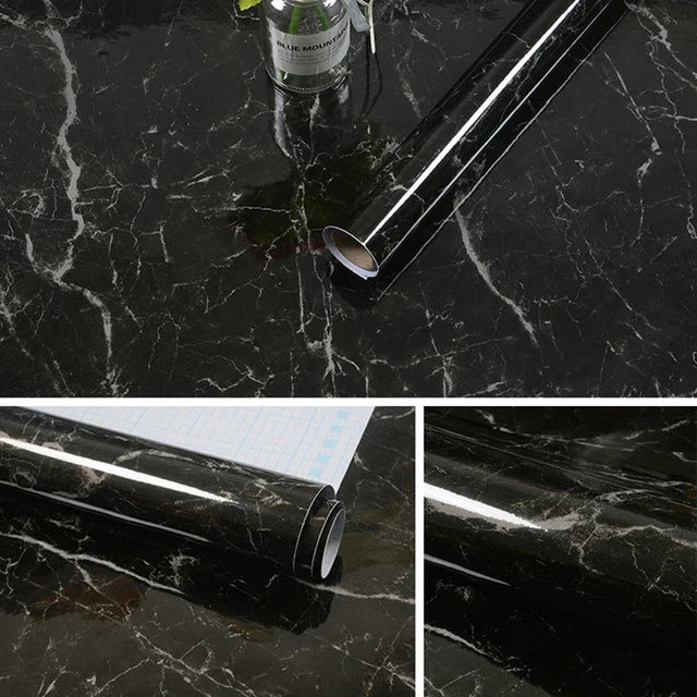 Marble Wallpaper Oilproof Waterproof Wall Sticker Vinyl Self Adhesive Kitchen Stove Cabinet Home Decorative Sticky Paper Decal