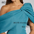 BEIYE Simple Blue Off The Shoulder Sheath Evening Dress | SAMAG