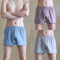 3PCS 100% Cotton Striped Pajama Pants Men's Summer Panties Breathable Big U-crotch Boxers Plus Size Loose High Elastic Underwear