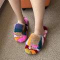 Anti-Slip Mink Fur Women's Slippers Irregular Color Slippers Comfortable Lightweight Indoor Shoes Outdoor House Plush Slippers