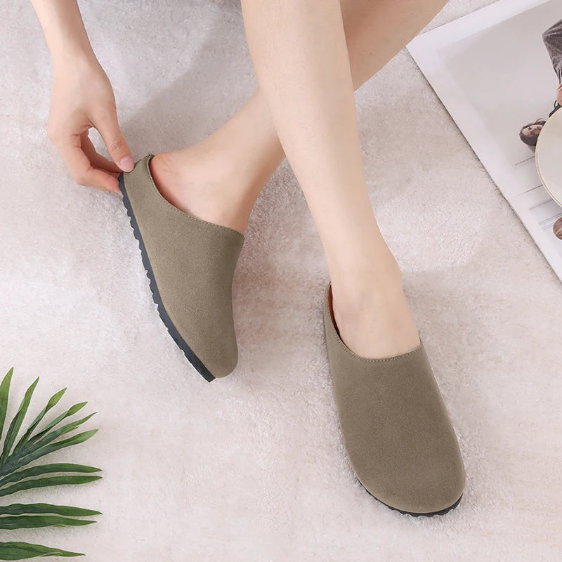 Evshine Women's Suede Clogs Slippers Comfort Sole Sole Flat Mules Fashion Baotou Ladies Potato Shoes Slip On House Clogs Shoes