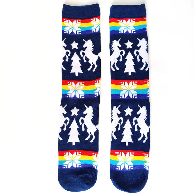 2025 New Men Christmas Socks New Year Funny Snowflake Beer Santa Claus Elk Snow Cotton Happy Socks Men Cartoon Women Sokken