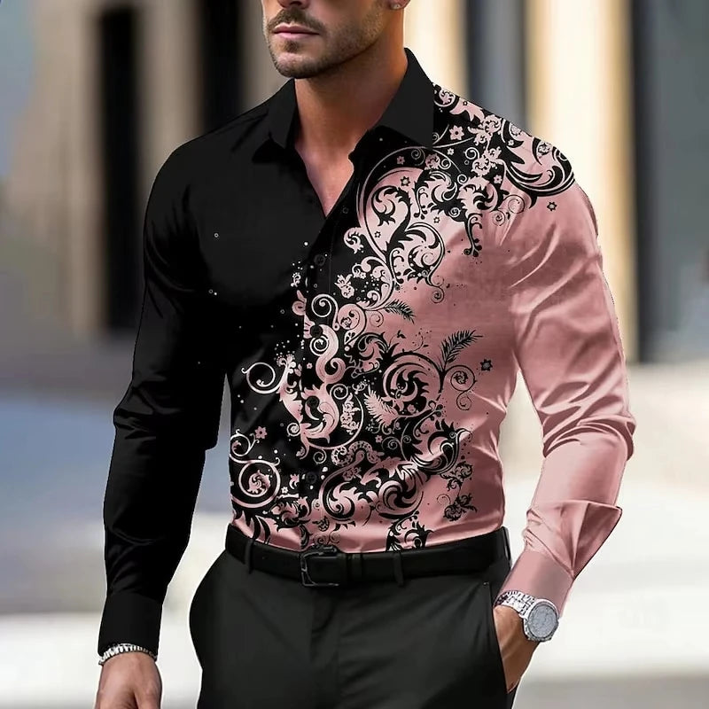 Men'S Stylish Red Floral Print Dress Shirt - Casual Long | SAMAG