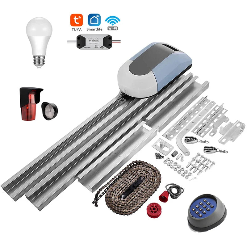 WiFi Control Automation Door Opener 800N Tilting Doors Motor 220V Garage Door Operator Kits With 2 Remote 3m Rails for 12²  Door