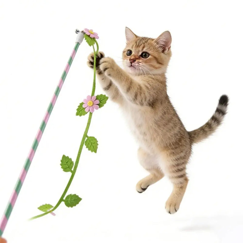 Creative Felt Kitten Cat Teaser Stick Flower Leaf Shaped Long Stick Teaser Cat Wand Cat Interactive Interactive Playing