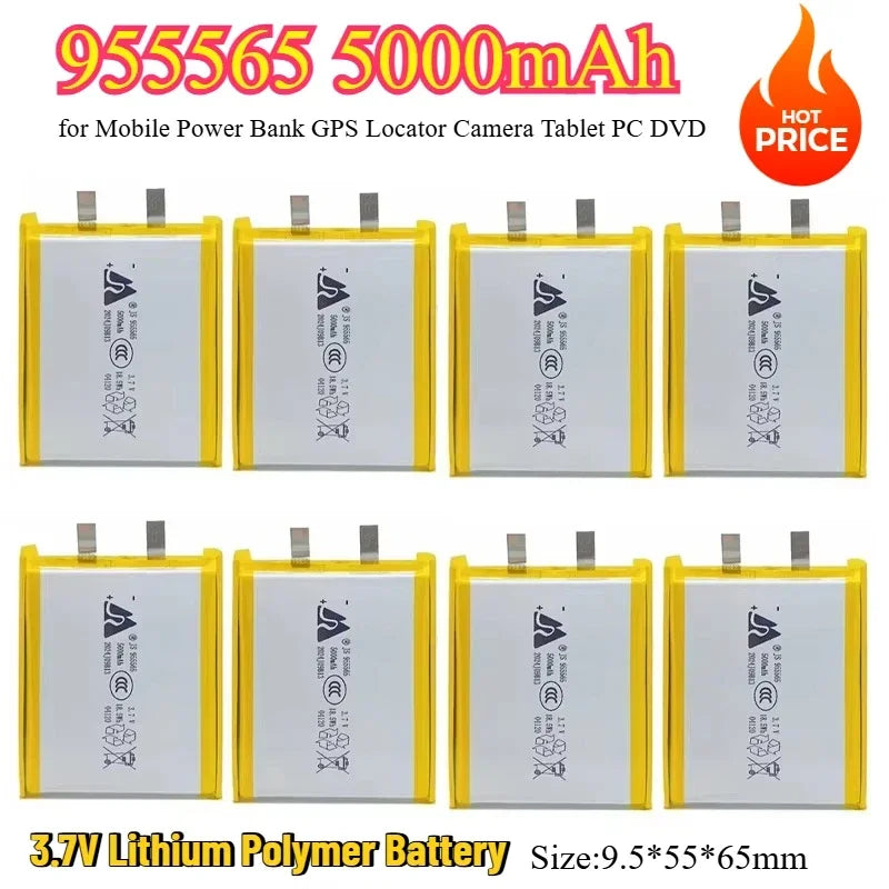 955565 Lithium Polymer Battery 3.7V 5000mAh Rechargeable Lipo Batteries for Mobile Power GPS Locator Camera Tablet PC DVD DIY