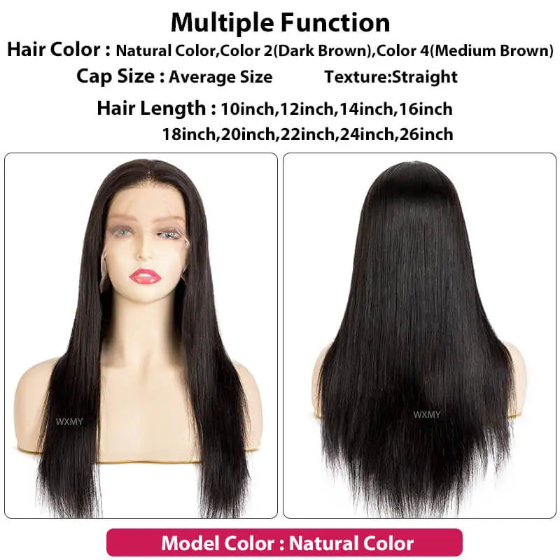 Wig Lace Straight Women Wig With Natural Hairline Breathable Human Hair Wigs For Women Natural Color 10"-26" Remy Hair Wig