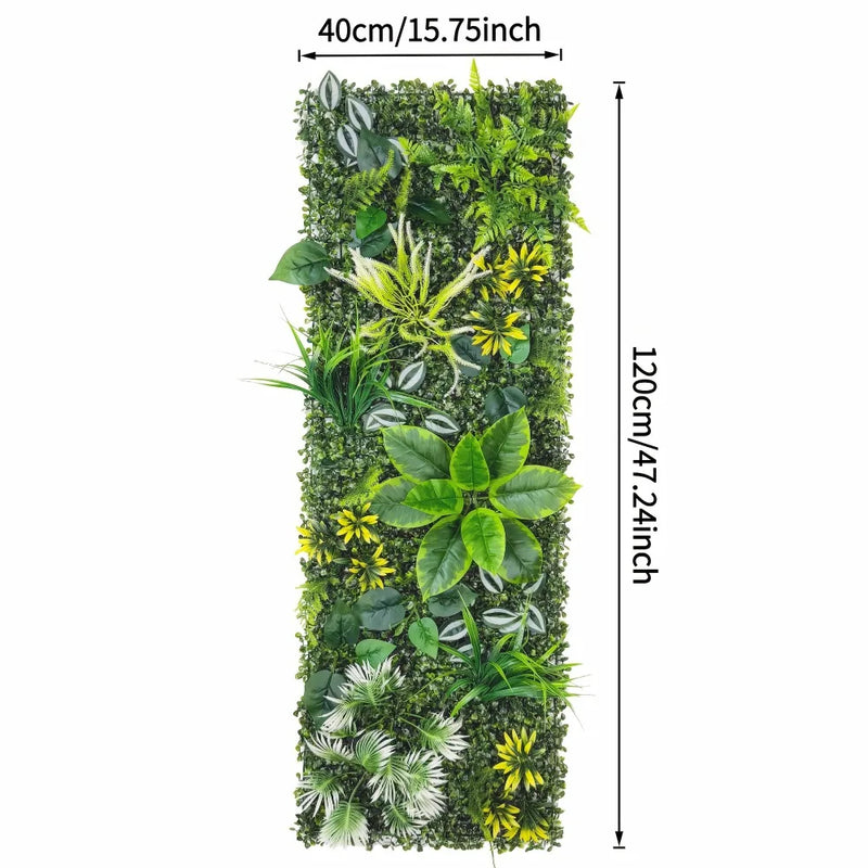 15.75×47.24inch Artificial Simulated Green Plant Background Wall High-Quality Plastic Simulation Hanging Panel Garden Decora