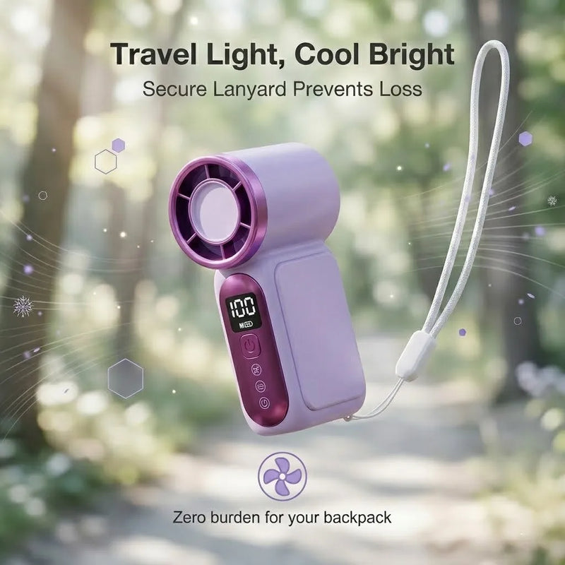 Portable Handheld Mini Fan, 6 Speeds 16900 RPM High Velocity Personal Fan with LED Display, USB Rechargeable, Mini Fan with Lanyard for Makeup, Travel, Outdoor for Women Girl Gift,Purple