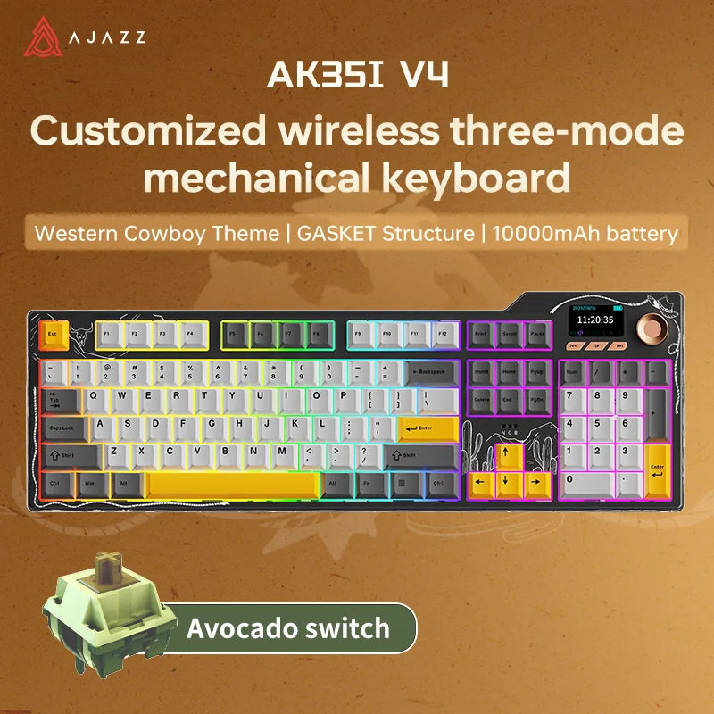 Ajazz AK35I V3/V4 MAX Tri-mode Wired Bluetooth Wireless Gaming Keyboard Gasket Full Key Hot Swap 104 Keys Customized Keyboard