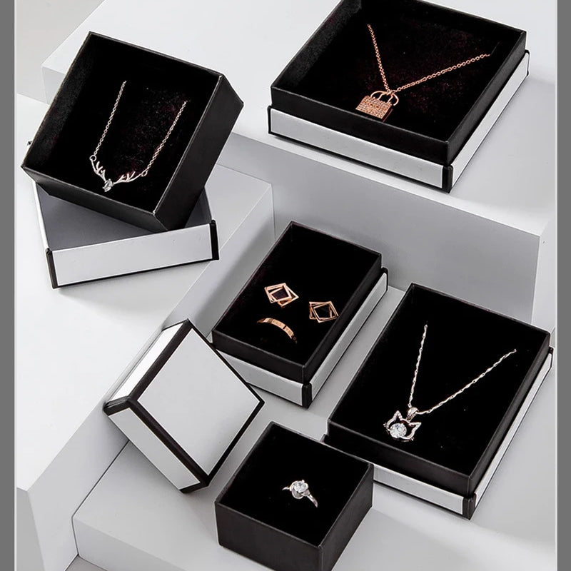 1pcs Kraft Gift Boxes Black White Paper Small Case Cardboard Rings Earrings Bracelet Necklace Jewelry - Visuel 2 | SAMAG