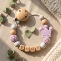 Personalized Name Pacifier Clip Silicone Wooden Dinosaur Baby Teether Holder BPA Free Custom Soother Chain Handmade Dummy Clip