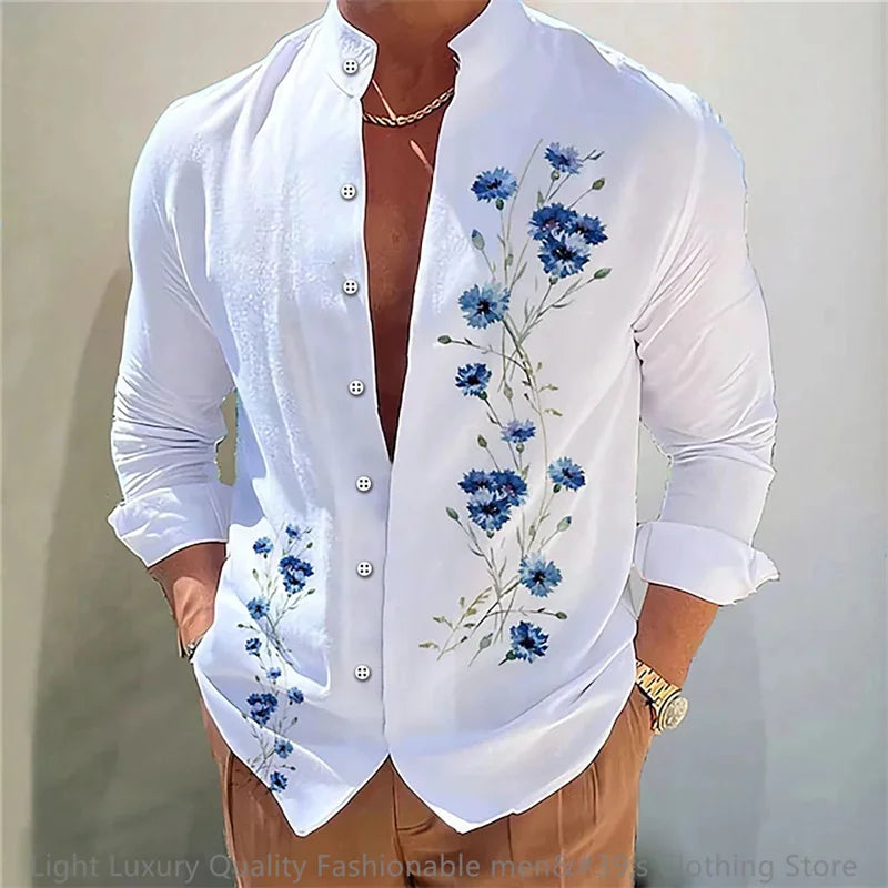 New men's shirt long-sleeved 3D printing flower pattern | SAMAG