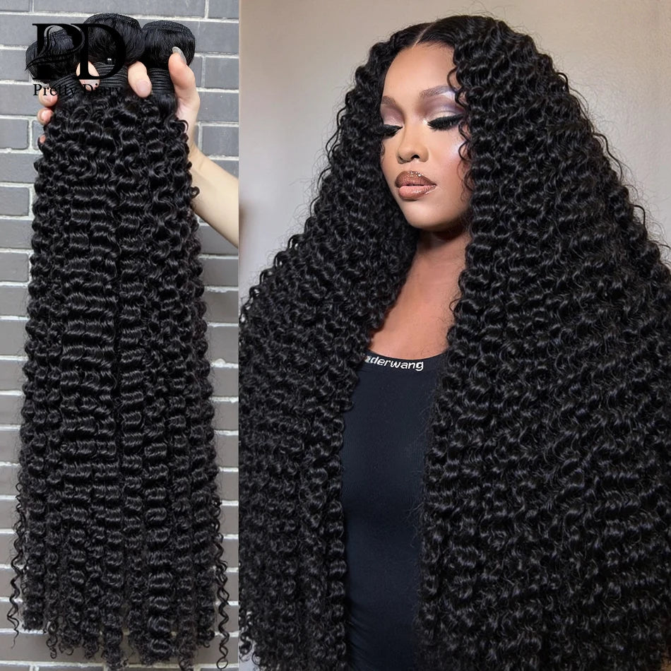 Mongolian Hair Curly Human Hair Bundles 1 3 Jerry Deep Wave Bundles Human Hair 30 32 Inch Burmese Curly  Extensions Bundles