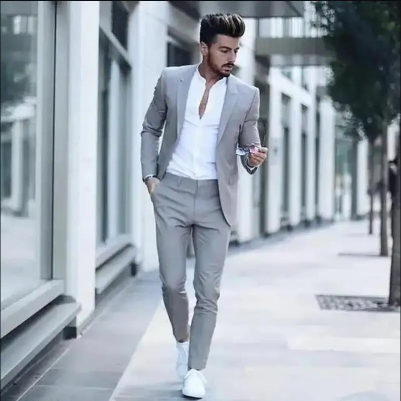 Casual Business Men Suits for Wedding 2 Pieces Suits Man Groom Tuxedos Slim Fit Peak Lapel Terno Masculino Costume Homme