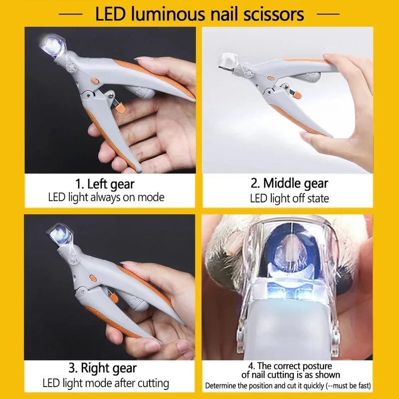 Professional pet nail clippers,equipped with LED lights,5x magnifying glass splash proof cover，cat and dog clippers pet supplies