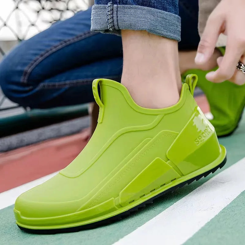 Summer men's short tube rain boots Men Outdoor Non-slip Fishing Shoes Light Hiking Shoes Durable Waterproof Rain Boots Rubber