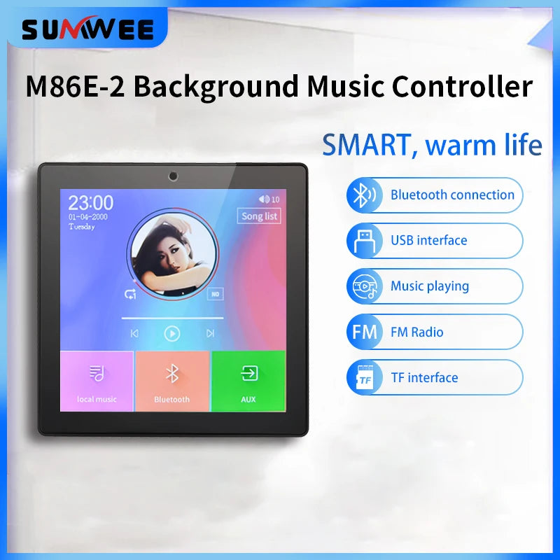 Mini Touch Screen 4*20W Stereo Music Panel PA SystemBluetooth Wall Amplifier Smart Home Audio Ceiling Speaker Wall Amplifier