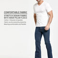 Mens Winter Stretch Denim Jeans Thicken Warm Pants Slim Slightly Flare Trousers Boot Cut Fit Polar Fleece Jeans