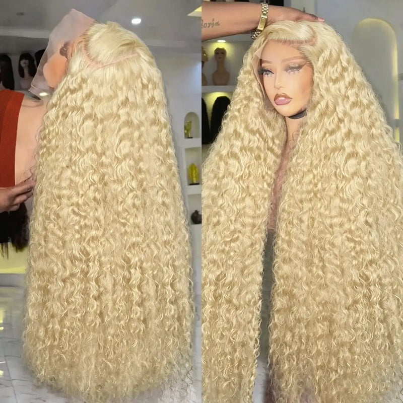 613 Deep Wave Frontal Wig 13x6 HD Water Wave Lace Front Wigs 220 Density 30 38 Inch Honey Blonde 13x4 Transparent Curly Lace Raw Remy Frontal Wig